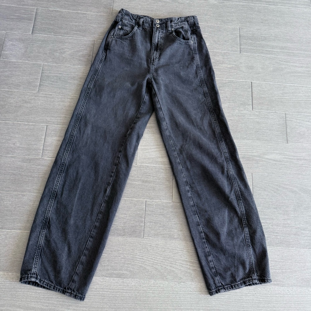 FREE PEOPLE ASTER STRAIGHT LEG JEANS in Asteroid Black Gray Size 28 High Rise - Picture 14 of 16